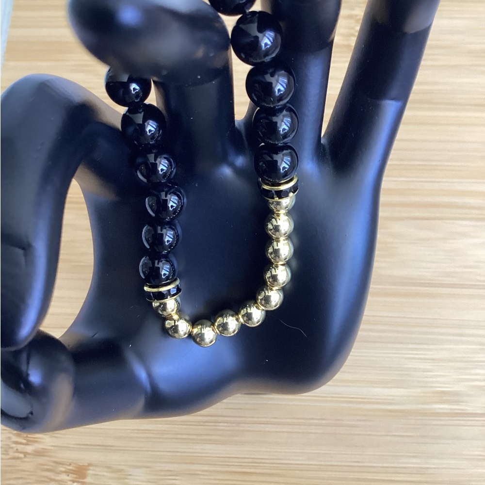 Jewelry Onyx and Gold Filled Bead Bracelet